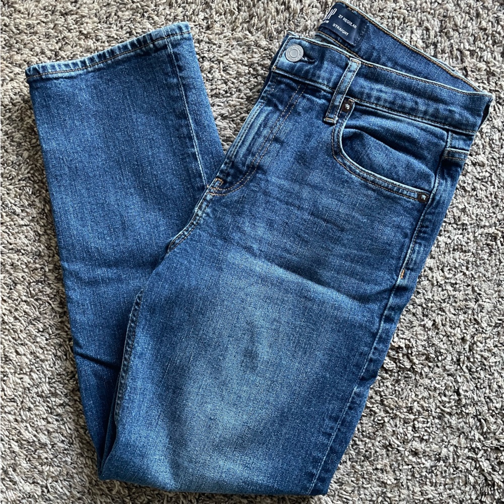 Gap Denim,cropped high rise, straight jean, size 27 regular, medium blue wash